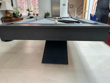 Load image into Gallery viewer, Side view of the matt black LIGHTNING pool diner table with sleek pedestal base.