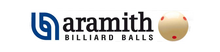 Load image into Gallery viewer, Aramith billiard balls logo featuring a beige ball with red dots and bold text.